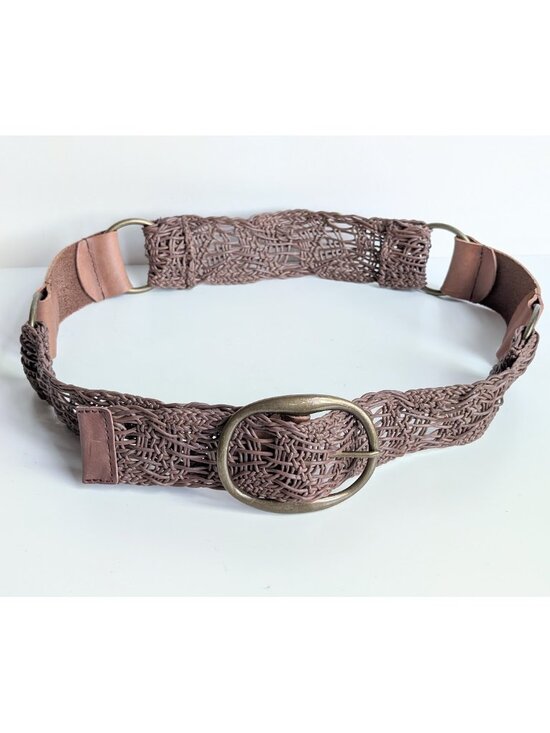 Cabi Wide Waist Belt Womens Size Large Brown Genuine Leather Woven Braided Boho main image 5